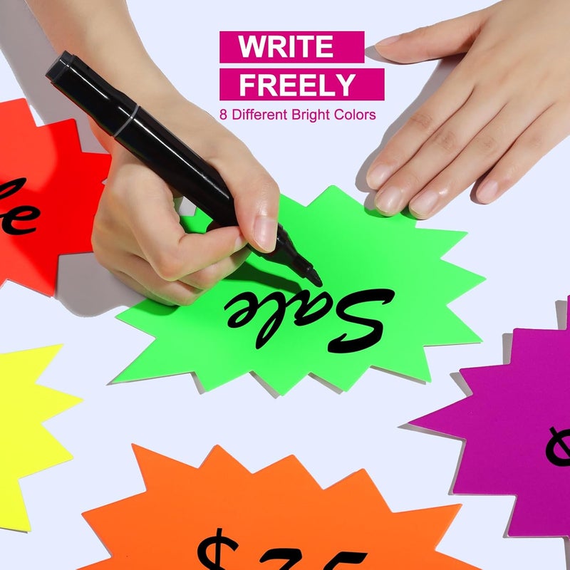 HNYYZL مجموعة علامات هنيزيل 120 قطعة على شكل نجمة متوهجة نيون تتضمن 80 قطعة من بطاقات البيع الفارغة على شكل نجمة و 40 قطعة من شرائط لاصقة شفافة من PVC مقاس 47 × 63 بوصة - Image 4