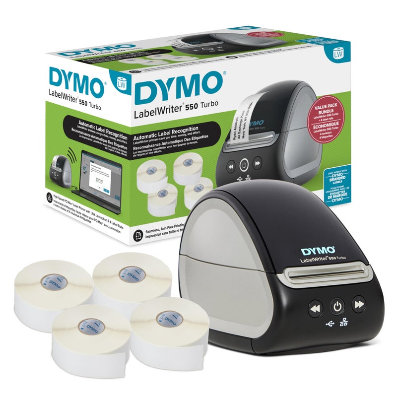 DYMO LabelWriter 550 Turbo Label Printer Bundle Label Maker with Direct Thermal Printing Automatic Includes Address Labels Multipurpose Labels Durable Multipurpose