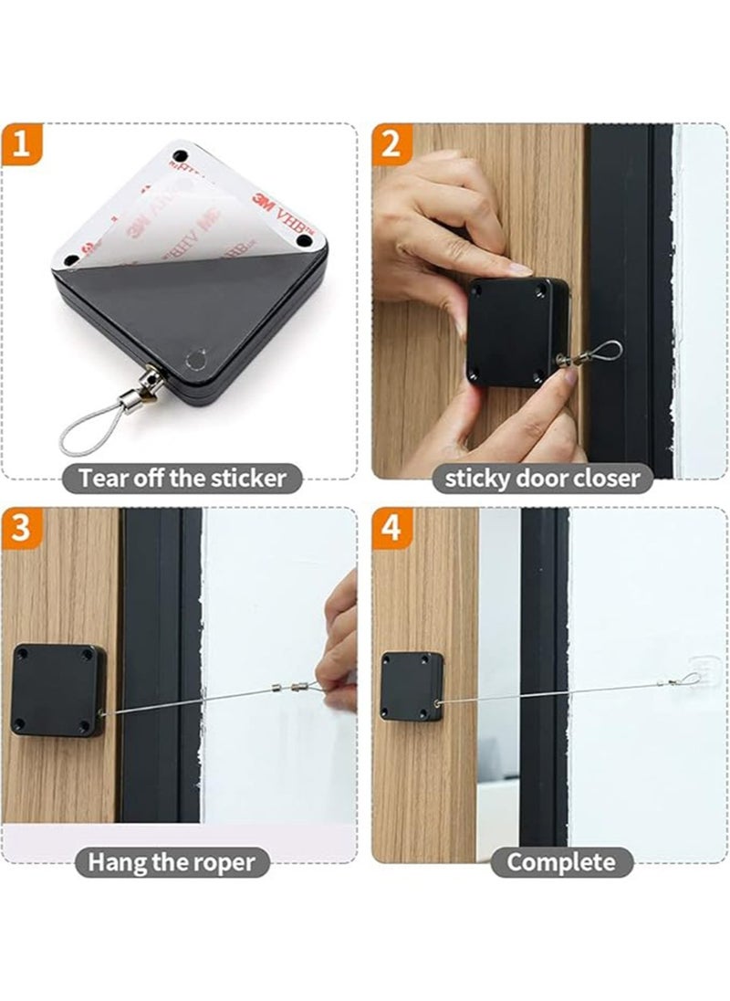 yIFeNG Punch Free Auto Sensor Door Closer,Quick Easy Door Closer Multifunctional Automatic Sliding Door Closer with Steel Drawstring for Residential Commercial Doors,Back Door, Bathroom Door (1PC, Black)  - Image 4