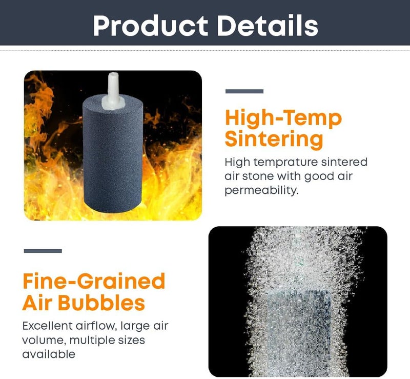 Meridian Casa De Amor 1.5 Inch Air Stone Cylinder Bubble Diffuser – Grey, Pack of 5 - CT - Image 4