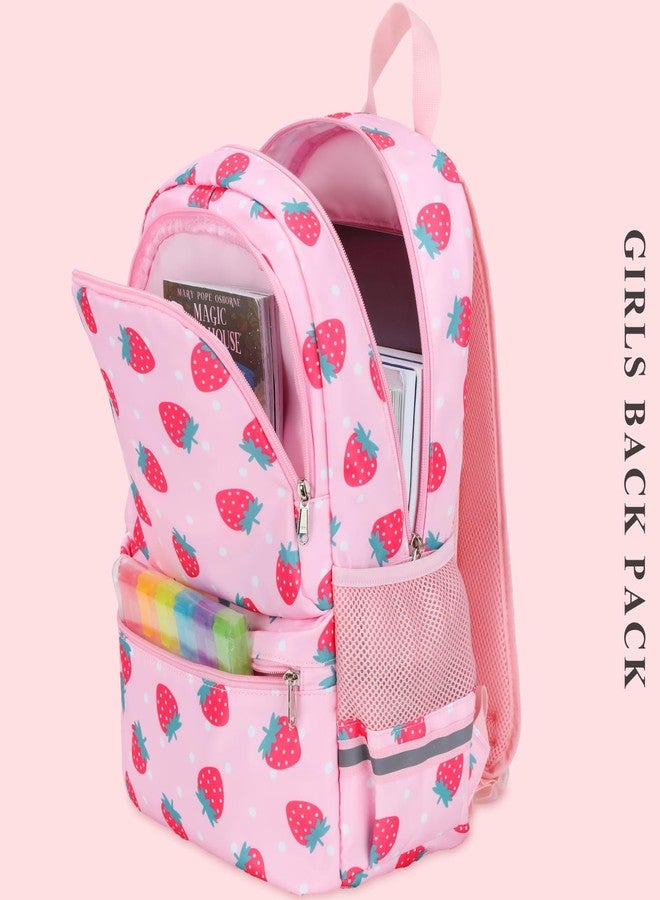 DSIUE School Backpacks for Girls and Boys Kids Backpack, Strawberry-pink, Medium, Modern - Image 3