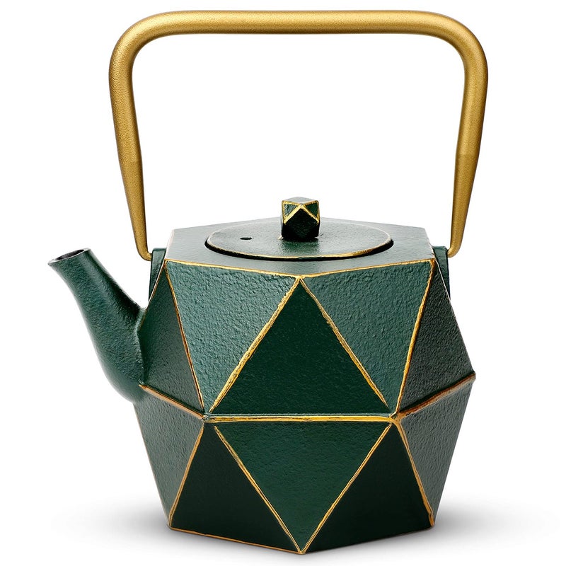 Toptier Cast Iron Teapot, Stovetop Safe Japanese Cast Iron Tea Kettle, Diamond Design Tea Pot with Removable Infuser for Loose Tea, 30 Ounce (900 ml), Dark Green - Image 1