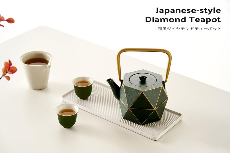 Toptier Cast Iron Teapot, Stovetop Safe Japanese Cast Iron Tea Kettle, Diamond Design Tea Pot with Removable Infuser for Loose Tea, 30 Ounce (900 ml), Dark Green - Image 2