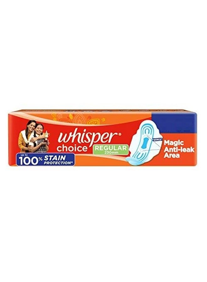 Whisper Whisper Choice Sanitary Pads, 6 Count Regular Pads, Upto 100% Stain Protection All Day, With Magic Anti Leak Areas, Dry Top Sheet, With Wings, Disposable Pads - Image 1