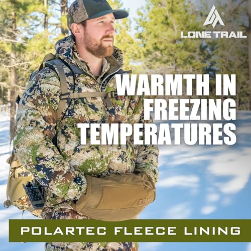 Lone Trail Hiking Hunting Hand Warmer Pouch, Hiking, and Camping with 500D Water Repellent Exterior -Army Hand Muff Hunting Gear 9oz Ultra Light and Adjustable, Sherpa Fleece Lined Tactical HandWarmer - Image 2