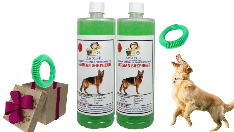 swacch Shampoo | Puppy Safe Shampoo | German Shepherd Dog Shampoo 1 Litre Pack of 2 Neem Alovera + | O PVC Ring Rubber Chew Toy | Teething Chew Toy I Dental Teething I Durable I Combo Pack - Image 1