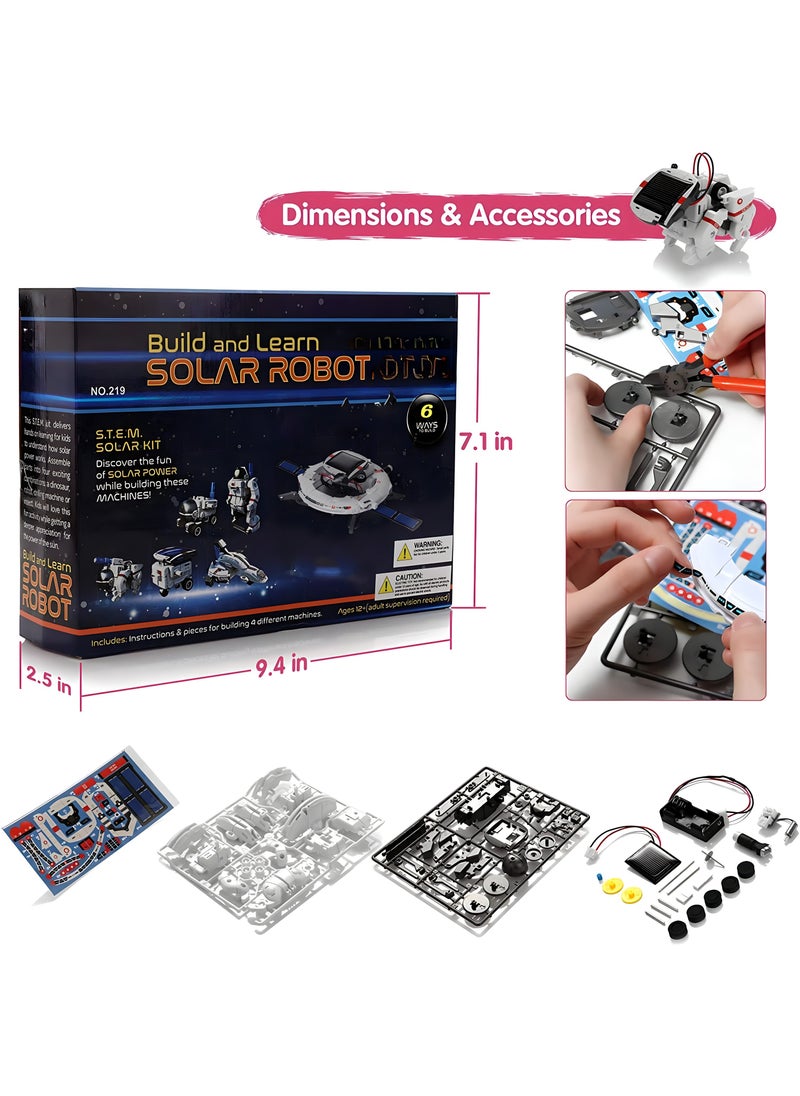 Solar Robot Toys 6 in 1 STEM Learning Kits Educational Space Moon Exploration Fleet Building Experiment Toys DIY Solar Power Science Gift for Kids Aged 8-12