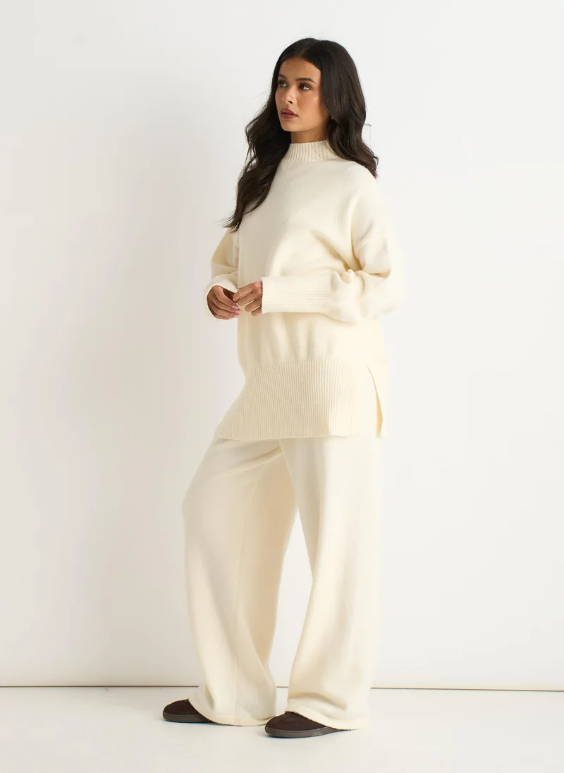 Gini London  Off White Turtle Neck Oversized Knitted Jumper for Women | Best Price UAE