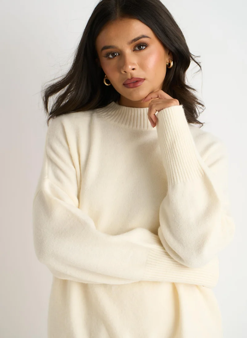 Gini London  Off White Turtle Neck Oversized Knitted Jumper for Women | Best Price UAE