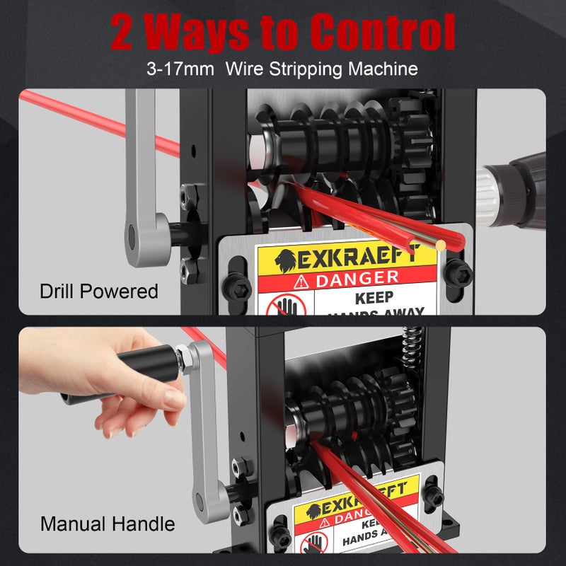 EXKRAEFT Wire Stripper Machine Gauge Wire 3-17mm, Manual & Electric Drill Compatible Copper Wire Stripping Tool with 6 Channels 5 Blades, Scrap Wire Stripping Machine for Efficient Cable Stripping - Image 4