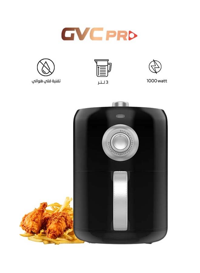gvc pro Electric Oil-Free Air Fryer, 3L, 1000W, Model GVCAF-823, Rapid Air Technology, Adjustable Timer & Temperature, Non-Stick Coating, Sleek Black Design, Perfect for Frying, Baking, Roasting, and Reheating 3 L 1000 W GVCAF-823 BLACK - Image 1