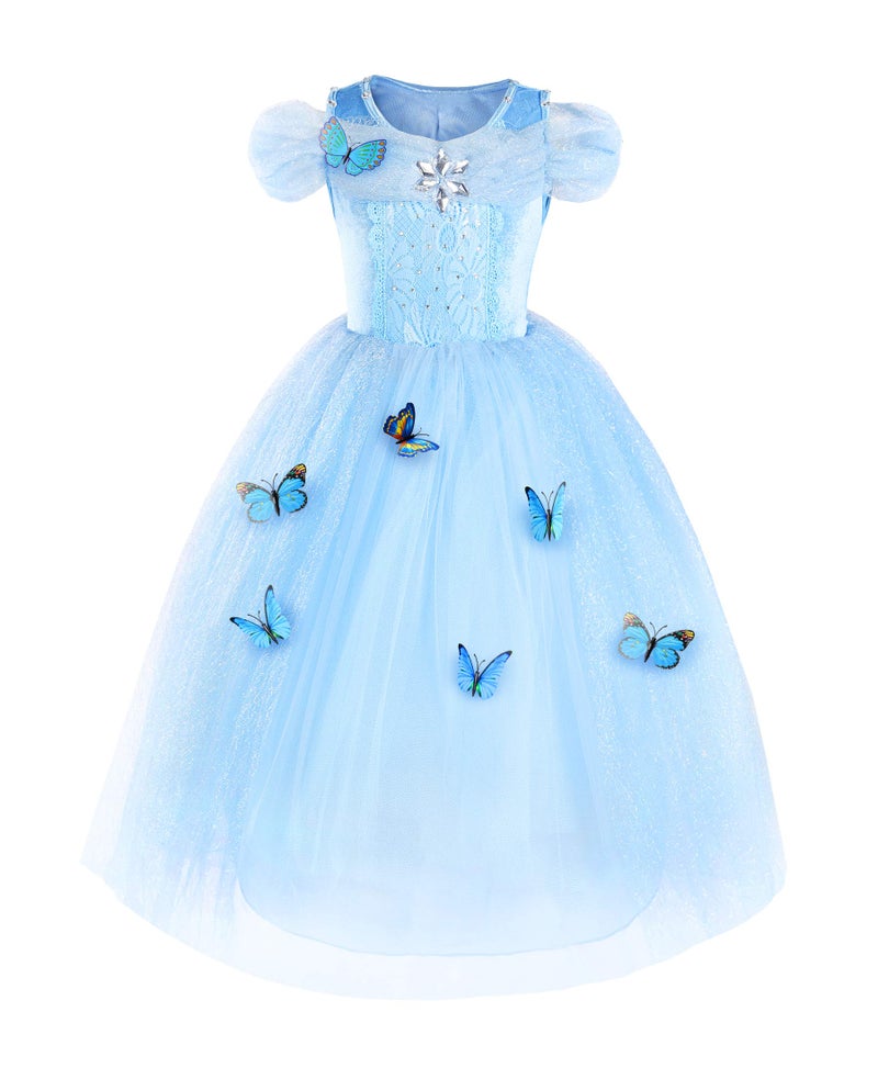 JerrisApparel Flower Girls Dress Princess Costume Butterfly Girl (6 Years, Sky Blue with Accessories) - Image 2