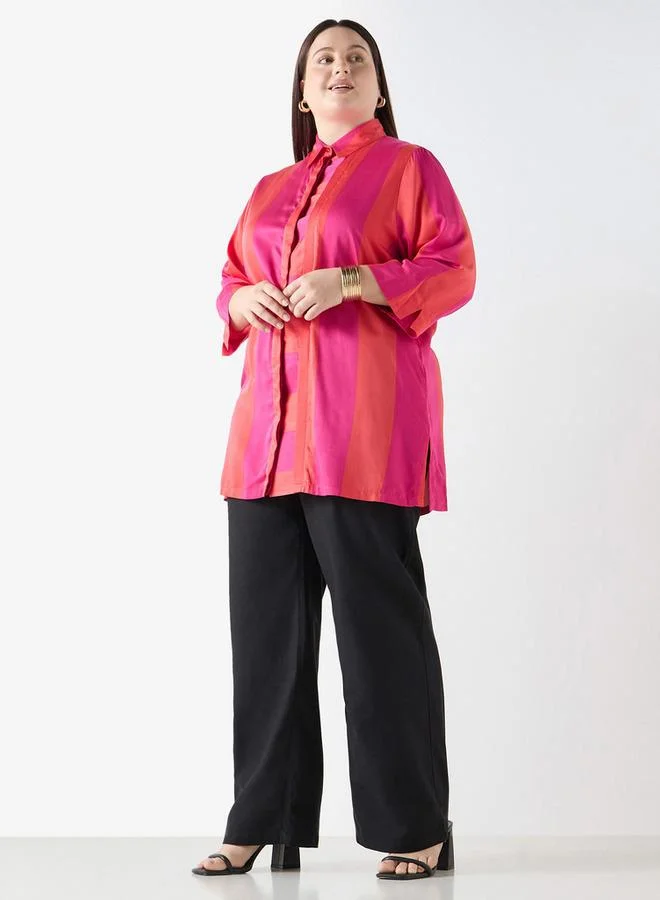 Ulla Popken Plus Size Ulla Popken Striped Shirt with 3/4 Sleeves