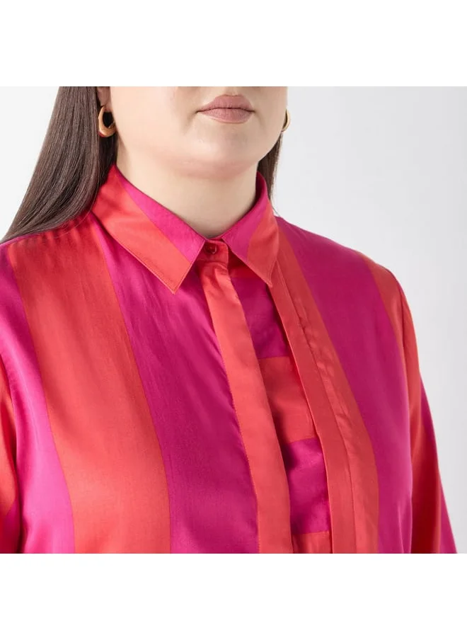 Ulla Popken Plus Size Ulla Popken Striped Shirt with 3/4 Sleeves