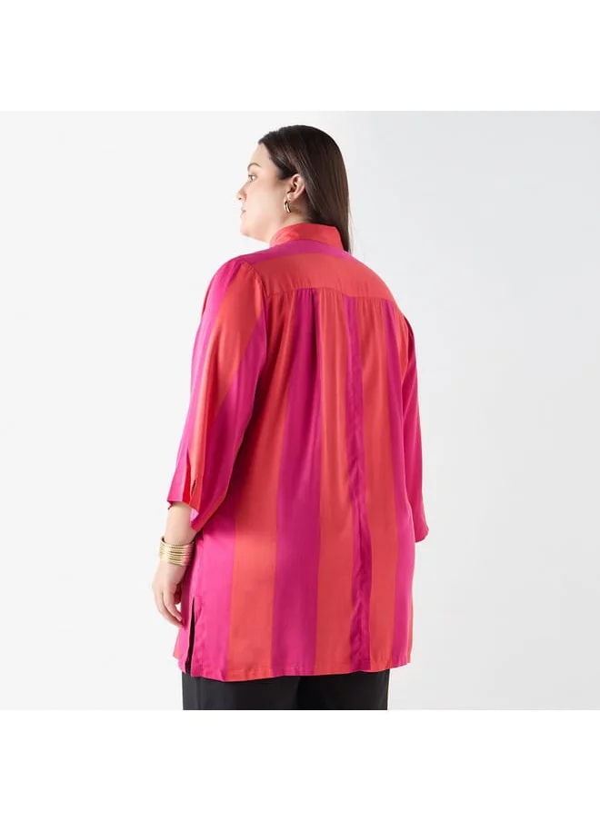 Ulla Popken Plus Size Ulla Popken Striped Shirt with 3/4 Sleeves