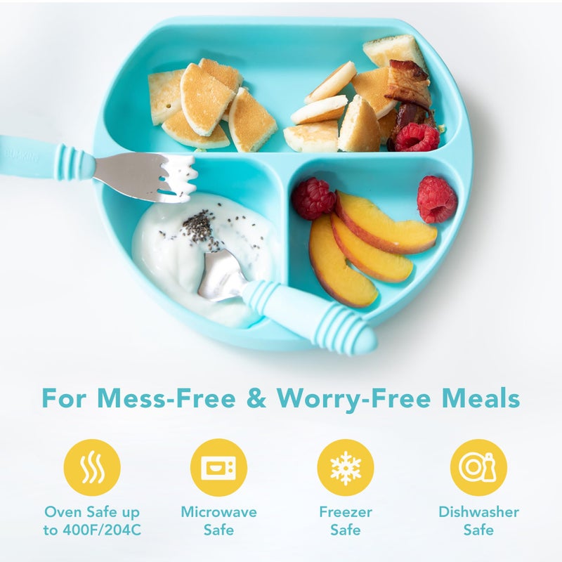 Bumkins Silicone Grip Dish, Suction Plate, Divided Plate, Baby Toddler Plate, BPA Free, Microwave Dishwasher Safe , Blue-GD, 1 Count - Image 4