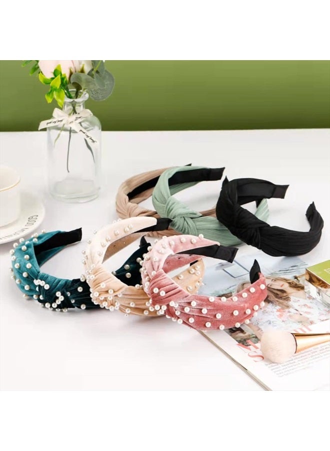 LOVNFC Womens Headbands, 6Pcs Knotted Head Bands No Slip Fashion for Girls Wide Top Knot Turban Velvet Hair Hoops - Image 5