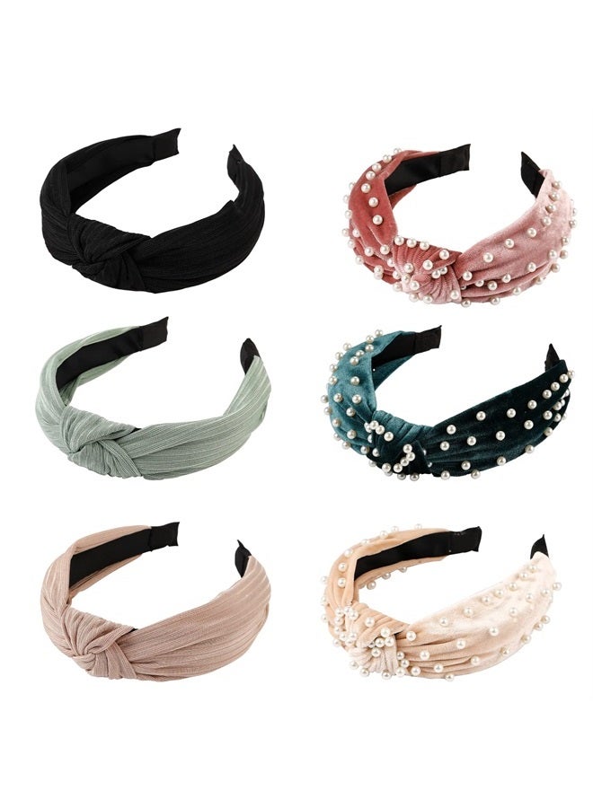 LOVNFC Womens Headbands, 6Pcs Knotted Head Bands No Slip Fashion for Girls Wide Top Knot Turban Velvet Hair Hoops - Image 1