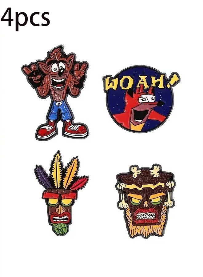 مجموعة من 4 دبابيس معدنية متعددة الألوان لشخصيات لعبة كراش - Image 1
