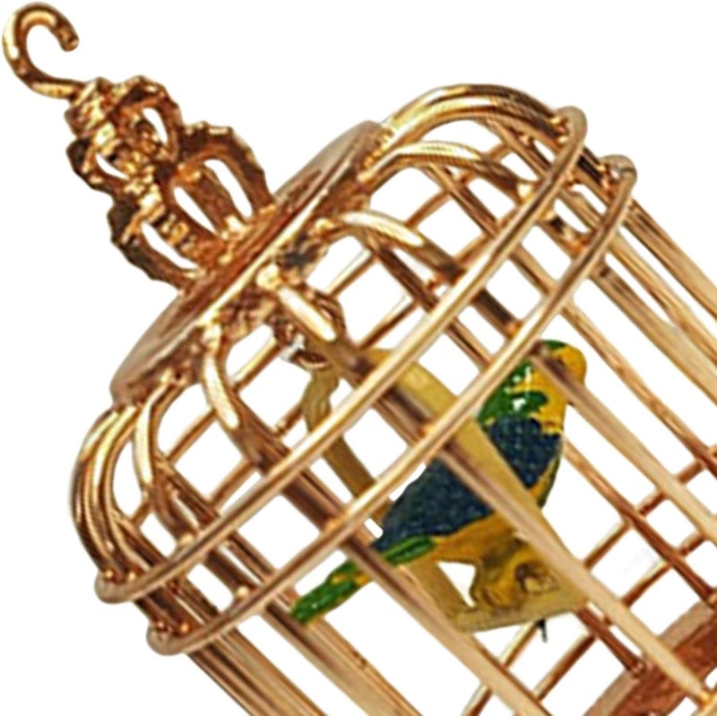 klarako Vintage Style Miniature Alloy Bird Cage with Bird Hanging Hook Model for 1/12 Dolls House Living Room Decor Toy Life Scene , Gold - Image 3