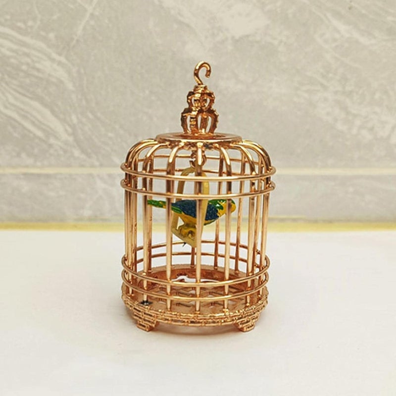 klarako Vintage Style Miniature Alloy Bird Cage with Bird Hanging Hook Model for 1/12 Dolls House Living Room Decor Toy Life Scene , Gold - Image 4
