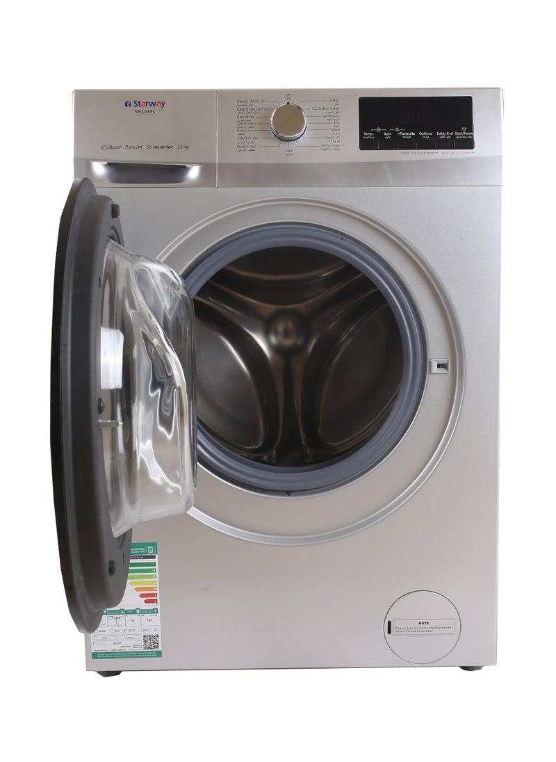 Starway - Starway 12 Kilo Front Load Automatic Washing Machine, 15 Programs, Noiseless Energy Saving High Quality. Silver - Image 1