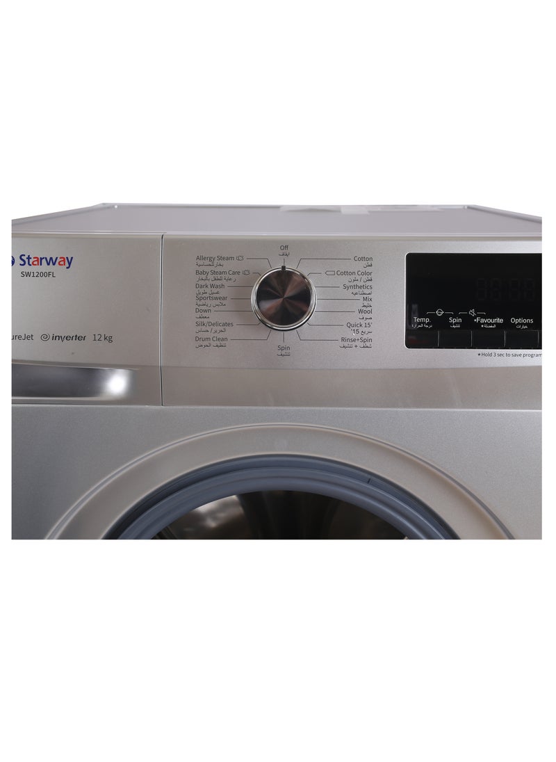 Starway - Starway 12 Kilo Front Load Automatic Washing Machine, 15 Programs, Noiseless Energy Saving High Quality. Silver - Image 1
