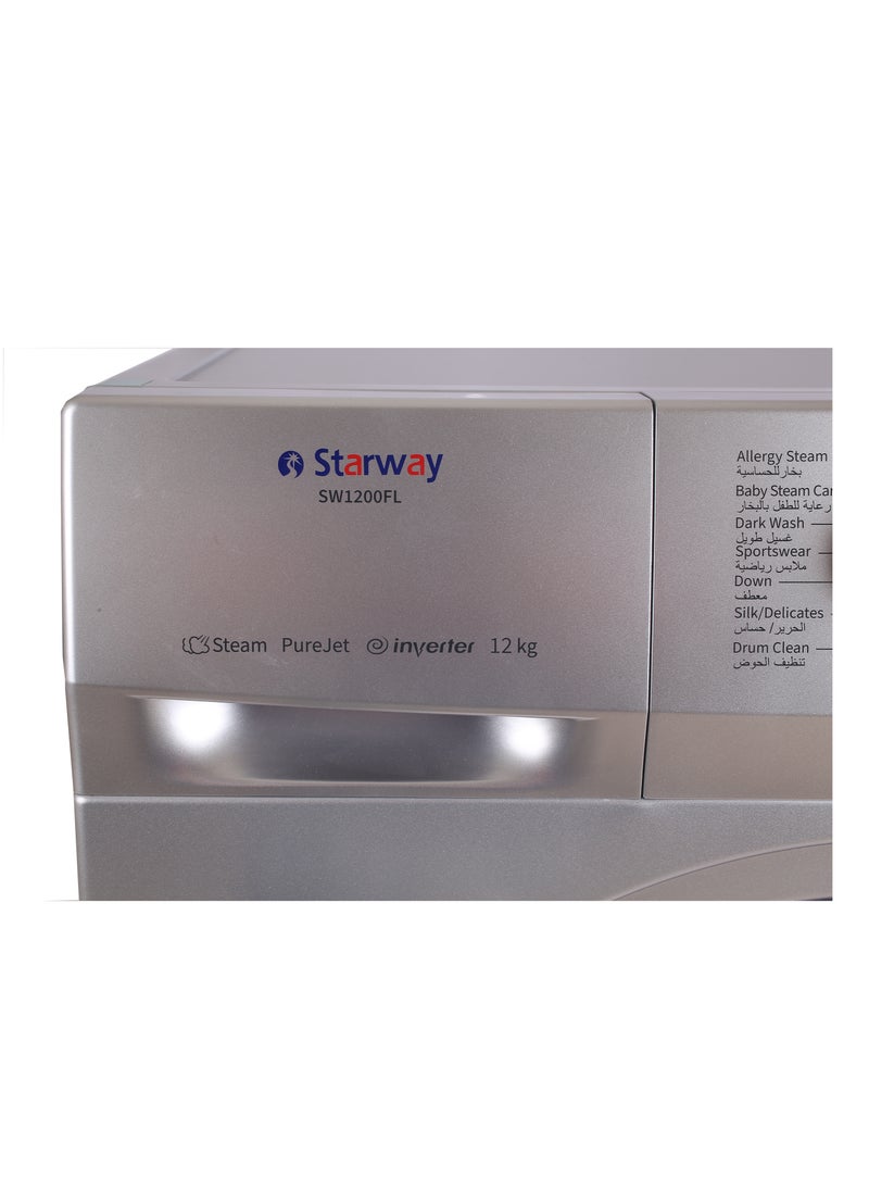Starway - Starway 12 Kilo Front Load Automatic Washing Machine, 15 Programs, Noiseless Energy Saving High Quality. Silver - Image 1