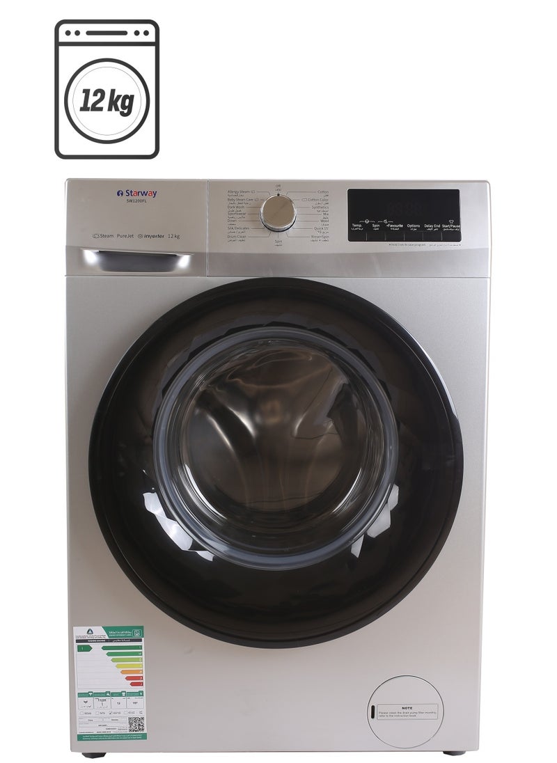 Starway - Starway 12 Kilo Front Load Automatic Washing Machine, 15 Programs, Noiseless Energy Saving High Quality. Silver - Image 1