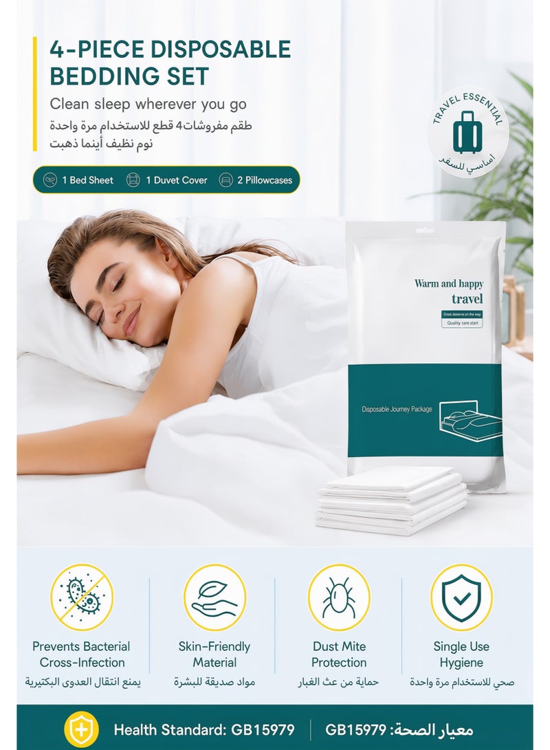 daydayup 4-Piece Disposable Travel Bedding Set, Nonwoven Single-Use Bed Sheet, Duvet Cover & Pillowcases for Hotel, Spa, Homestay - Image 1