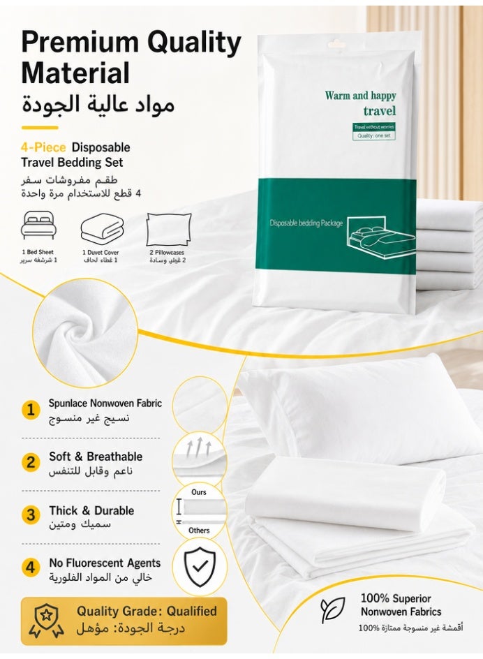 daydayup 4-Piece Disposable Travel Bedding Set, Nonwoven Single-Use Bed Sheet, Duvet Cover & Pillowcases for Hotel, Spa, Homestay - Image 4