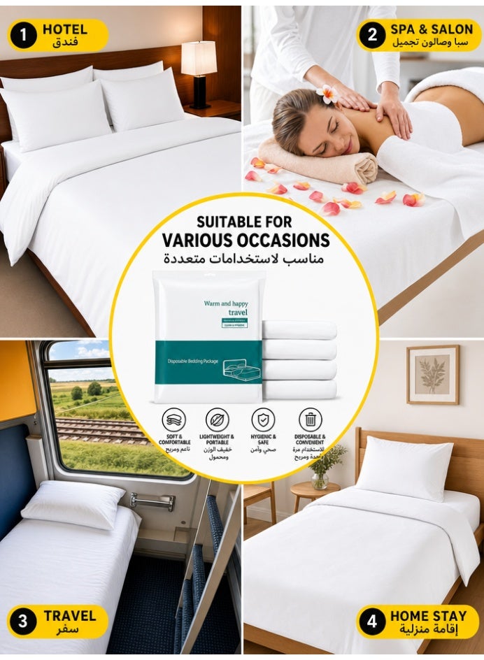 daydayup 4-Piece Disposable Travel Bedding Set, Nonwoven Single-Use Bed Sheet, Duvet Cover & Pillowcases for Hotel, Spa, Homestay - Image 2