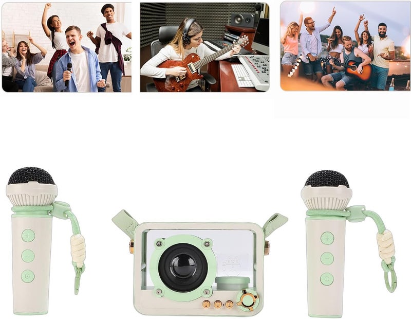 SUNGOOYUE Karaoke Machine, Portable Speaker with 2 Wireless Microphones, for Home Party Outdoor Adventures Classroom Activities (Light Green) - Image 2