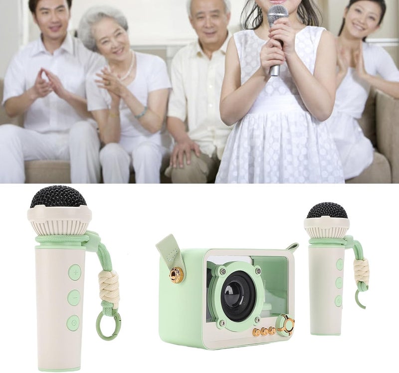 SUNGOOYUE Karaoke Machine, Portable Speaker with 2 Wireless Microphones, for Home Party Outdoor Adventures Classroom Activities (Light Green) - Image 3