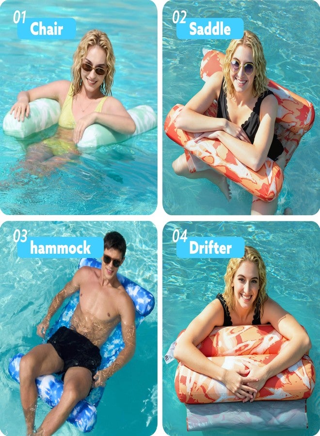 Sloosh 3 Pack 4-in-1 Inflatable Pool Floats Hammock, Water Hammock Lounges, Multi-Purpose Swimming Pool Accessories (Saddle, Lounge Chair, Drifter) for Pool, Lake, Outdoor, Beach (Green/Blue/Orange) - Image 2