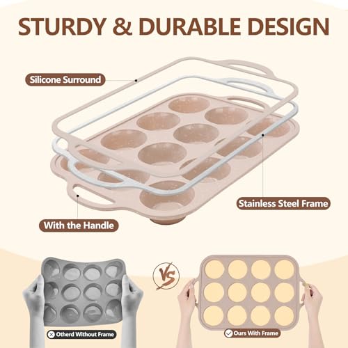 Vinino 8Piece Baking Pans Set Nonstick Bakeware Set includes Silicone Muffin Loaf Cake Pans with Metal Reinforced Frame and Carbon Steel Roasting Pan Cookie Sheet Cooling rack for Oven - Image 3