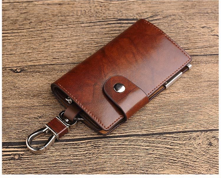 King Pauls new fashion mens key bag trend casual Joker cowhide key bag mens a generation of hair maple leaf pattern 