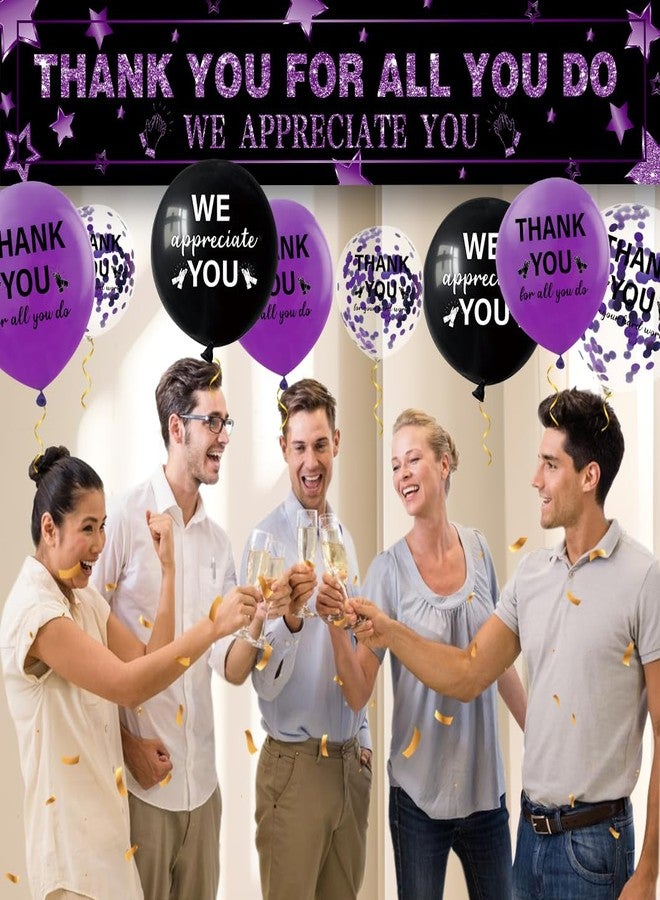 GOLDCROW We Appreciate You Decorations Black Purple Appreciate You Banner with 18 pcs Balloons Thank You Yard Sign for Teacher Employee Staff Doctors Nurse Poaster Volunteer Appreciation Week Party Decor - Image 3