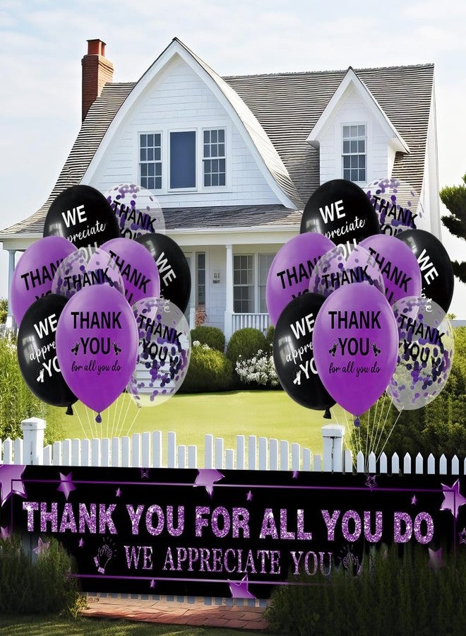 GOLDCROW We Appreciate You Decorations Black Purple Appreciate You Banner with 18 pcs Balloons Thank You Yard Sign for Teacher Employee Staff Doctors Nurse Poaster Volunteer Appreciation Week Party Decor - Image 5