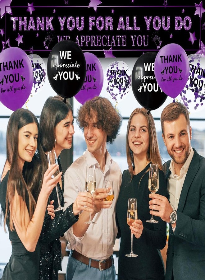 GOLDCROW We Appreciate You Decorations Black Purple Appreciate You Banner with 18 pcs Balloons Thank You Yard Sign for Teacher Employee Staff Doctors Nurse Poaster Volunteer Appreciation Week Party Decor - Image 4