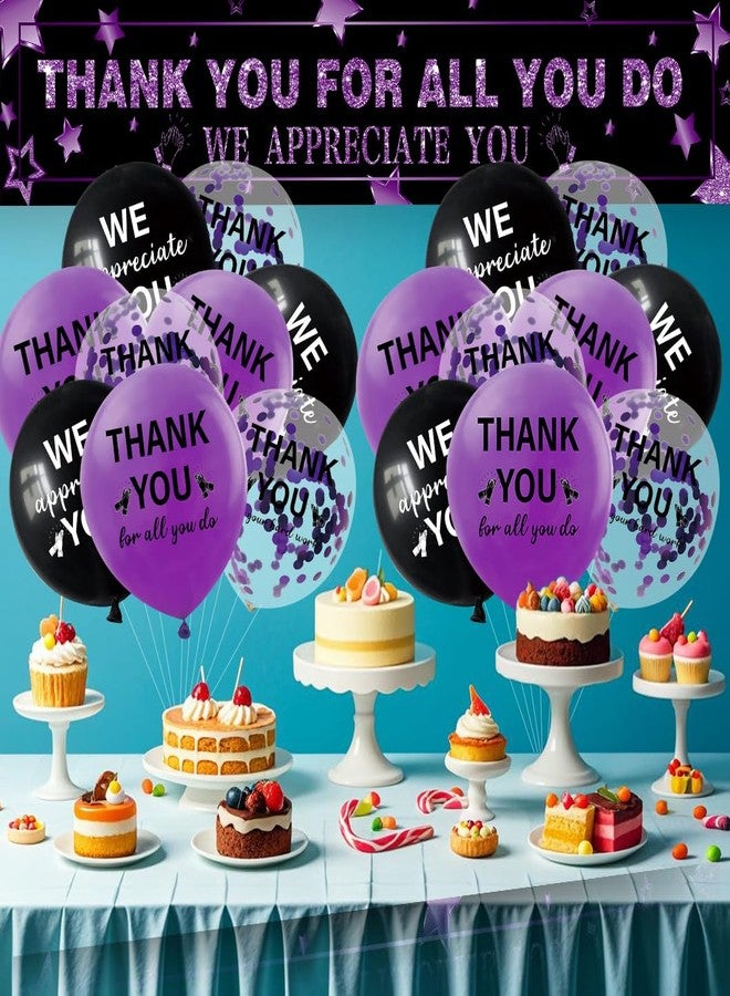 GOLDCROW We Appreciate You Decorations Black Purple Appreciate You Banner with 18 pcs Balloons Thank You Yard Sign for Teacher Employee Staff Doctors Nurse Poaster Volunteer Appreciation Week Party Decor - Image 2