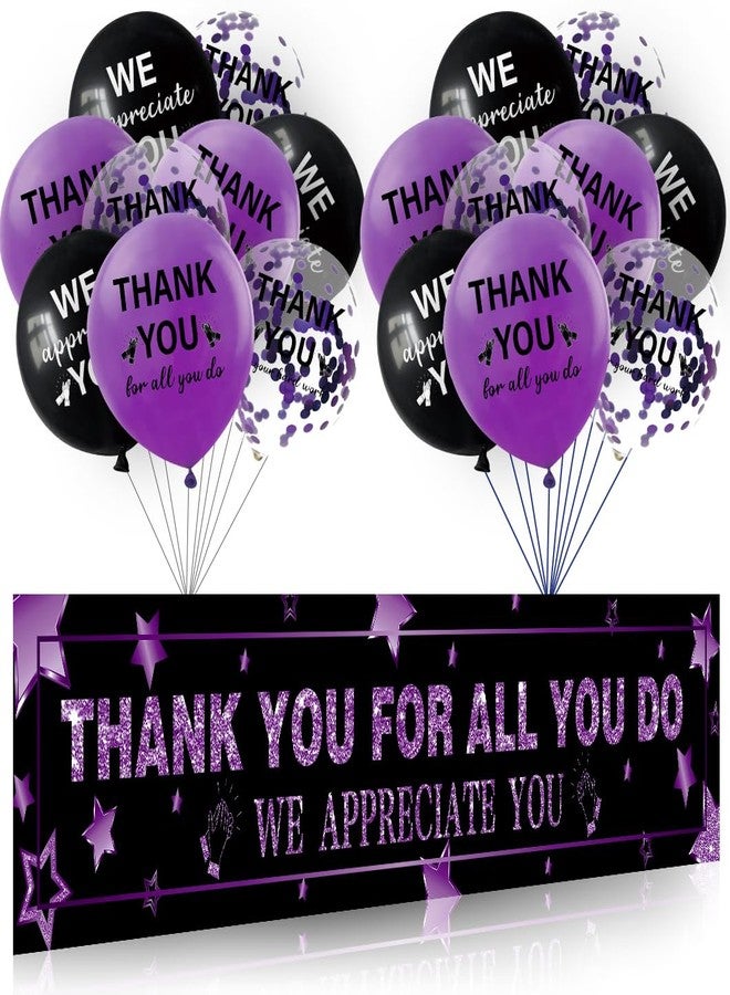 GOLDCROW We Appreciate You Decorations Black Purple Appreciate You Banner with 18 pcs Balloons Thank You Yard Sign for Teacher Employee Staff Doctors Nurse Poaster Volunteer Appreciation Week Party Decor - Image 1