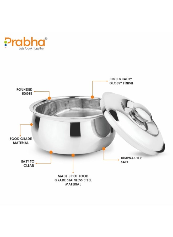 Prabha Stainless Steel Casserole for Cooking - 1500ml | for Roti Case/Hot Case, Rice & Gravy | Multipurpose Use | Induction & Gas Stove Friendly - Image 3