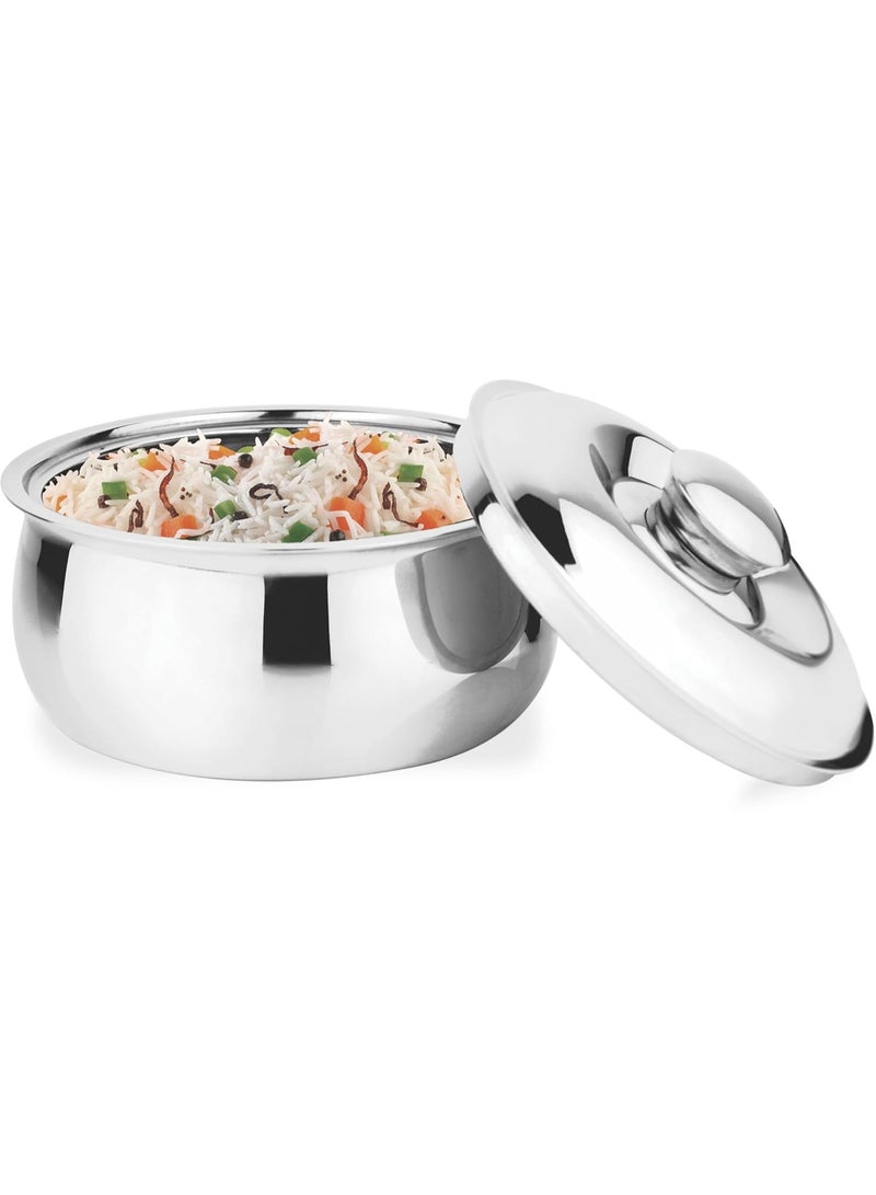 Prabha Stainless Steel Casserole for Cooking - 1500ml | for Roti Case/Hot Case, Rice & Gravy | Multipurpose Use | Induction & Gas Stove Friendly - Image 1