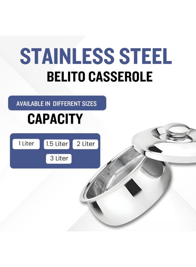 Prabha Stainless Steel Casserole for Cooking - 1500ml | for Roti Case/Hot Case, Rice & Gravy | Multipurpose Use | Induction & Gas Stove Friendly - Image 2