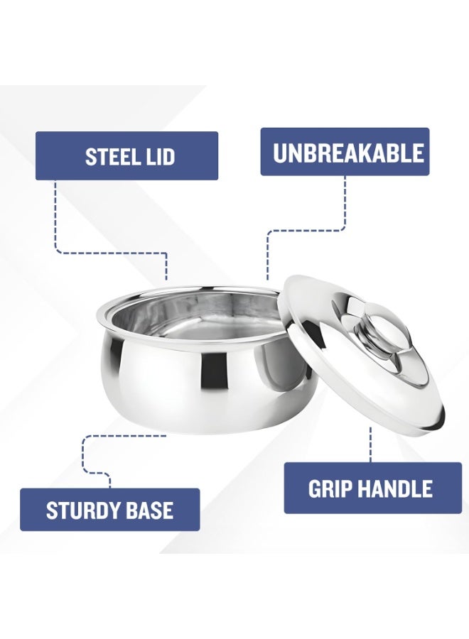 Prabha Stainless Steel Casserole for Cooking - 1500ml | for Roti Case/Hot Case, Rice & Gravy | Multipurpose Use | Induction & Gas Stove Friendly - Image 4