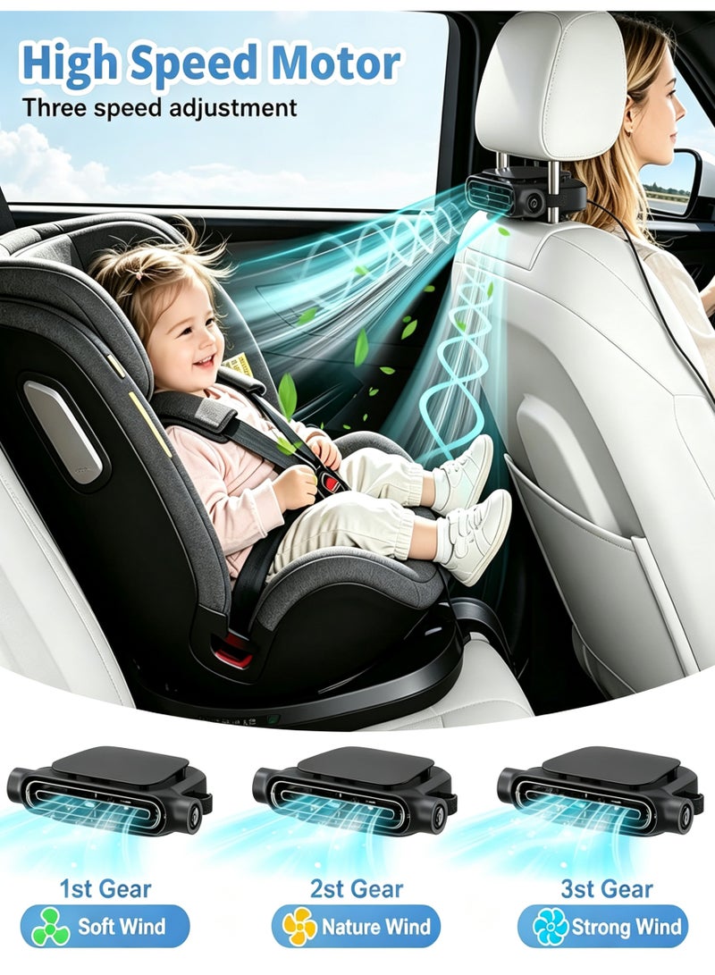 Closeli Car Backseat Fan,Car Seat Cooling Fan,Angle Adjustable Carseat Cooler,Portable Ventilation Fans, 3 Speed Adjustable,3000mAh Rechargeable,Clip On Air Circulator,Electric Vehicle Fans for Road Trips Camping - Image 2
