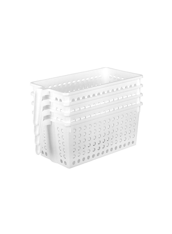 Noon East 4-Pack 5.5 L (32×16.5×14 Cm) Plastic Storage Baskets With Built-In Handles – Multi-Purpose Organizer For Fridge, Kitchen, Bathroom, Office & Home – White - Image 1