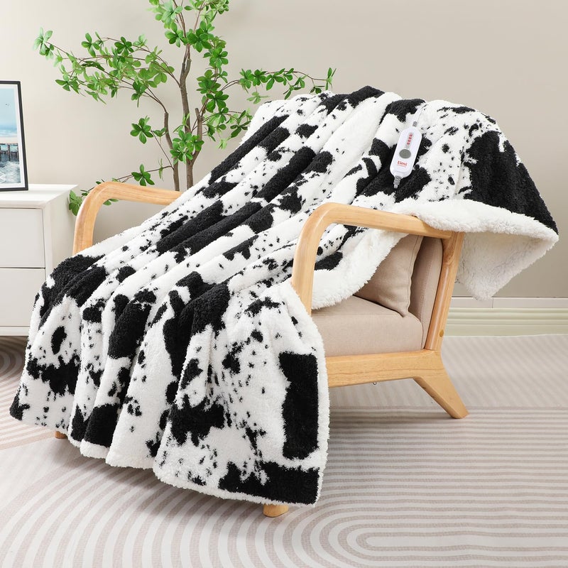 TiMiCalda Cow Print Electric Blanket - Soft Knitted Sherpa Heated Throw with 4 Heat Levels 4 Hours Auto-Off, Electric Throw with Overheating Protection, Warm Gifts, 50"x60" - Image 1