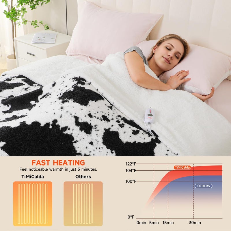 TiMiCalda Cow Print Electric Blanket - Soft Knitted Sherpa Heated Throw with 4 Heat Levels 4 Hours Auto-Off, Electric Throw with Overheating Protection, Warm Gifts, 50"x60" - Image 5